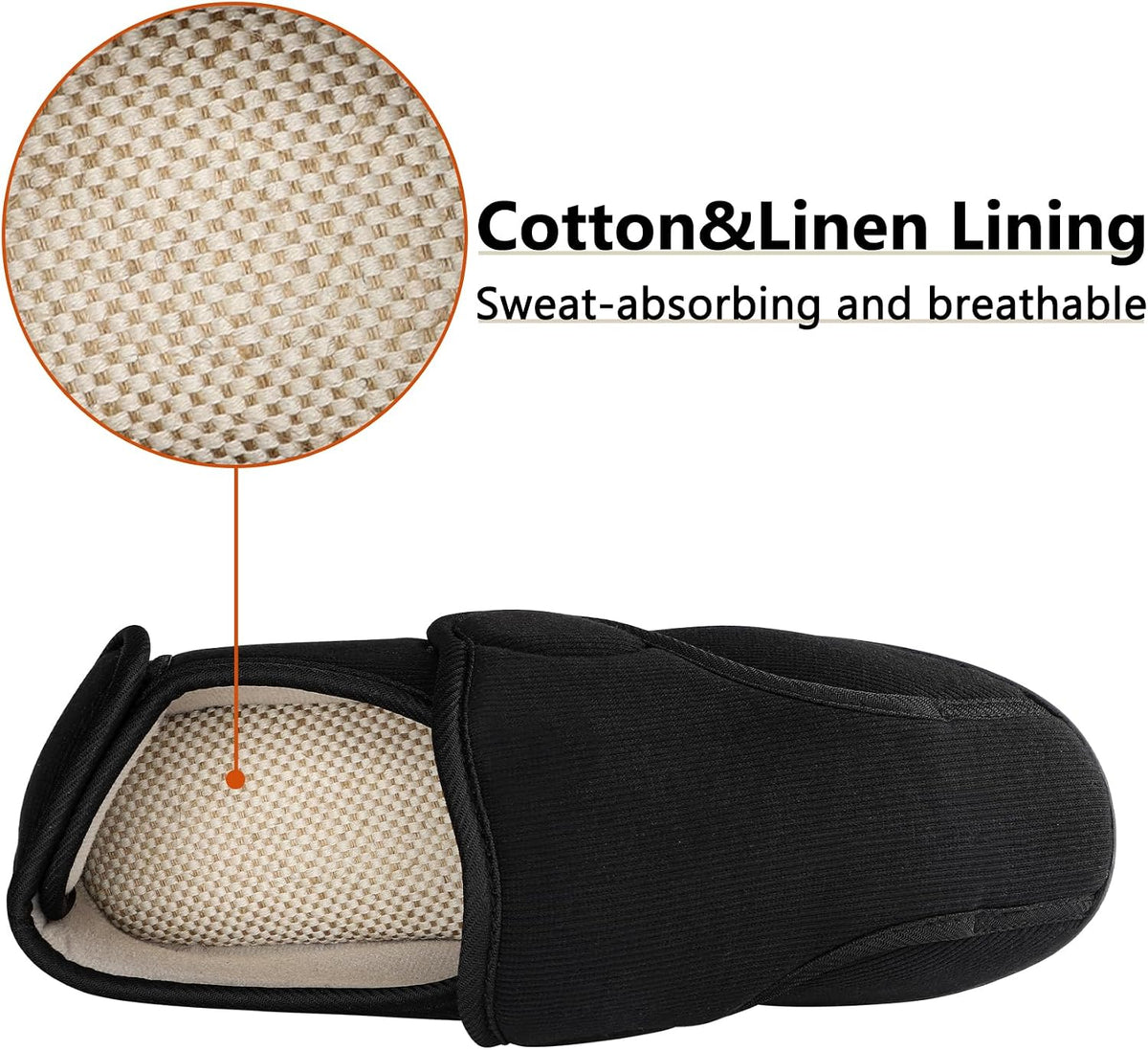 Tiestra wide slippers adjustable strap close up
