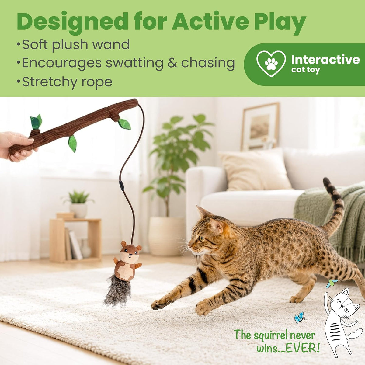 Catstages plush squirrel toy with tree branch handle