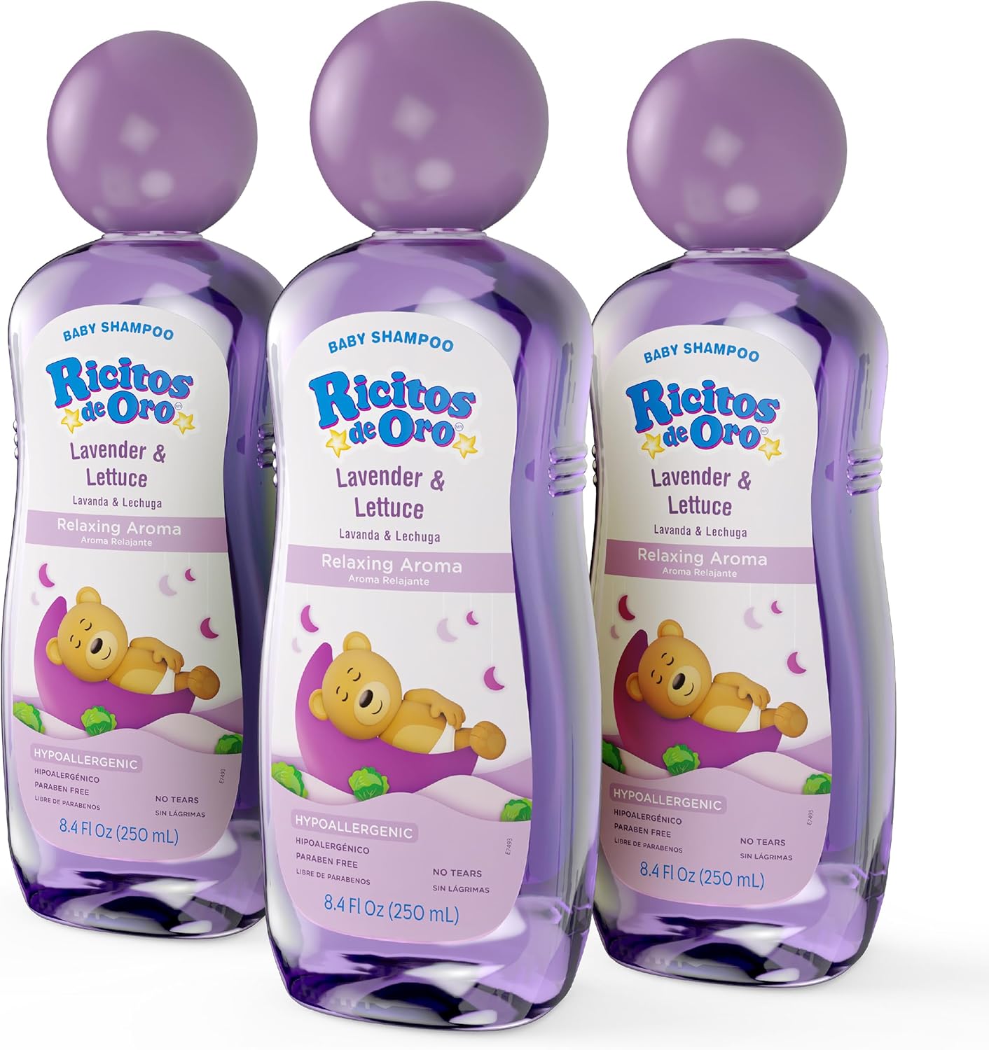 Ricitos de Oro Lavender Baby Shampoo | Nourishes & Softens Baby Hair, Gentle Lavender Scent, Tear Free Formula, Promotes Better Sleep, Includes Rattle Cup, Natural Ingredients, Size 8.45 oz, 3-Pack - Image 1