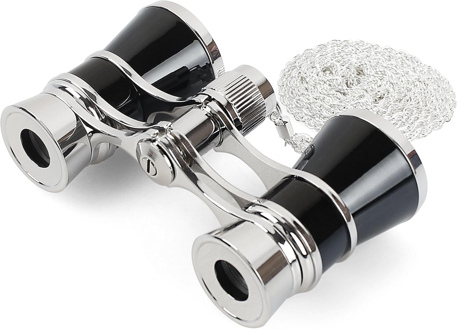 Aomekie opera glasses binoculars front view in black and silver metallic finish