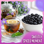 Sophisticated midnight black jelly beans used for gourmet dessert decorating ideas