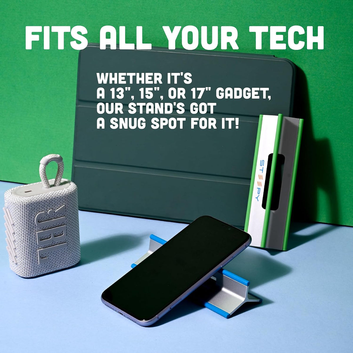 Steepy lightweight laptop stand inside a backpack pocket