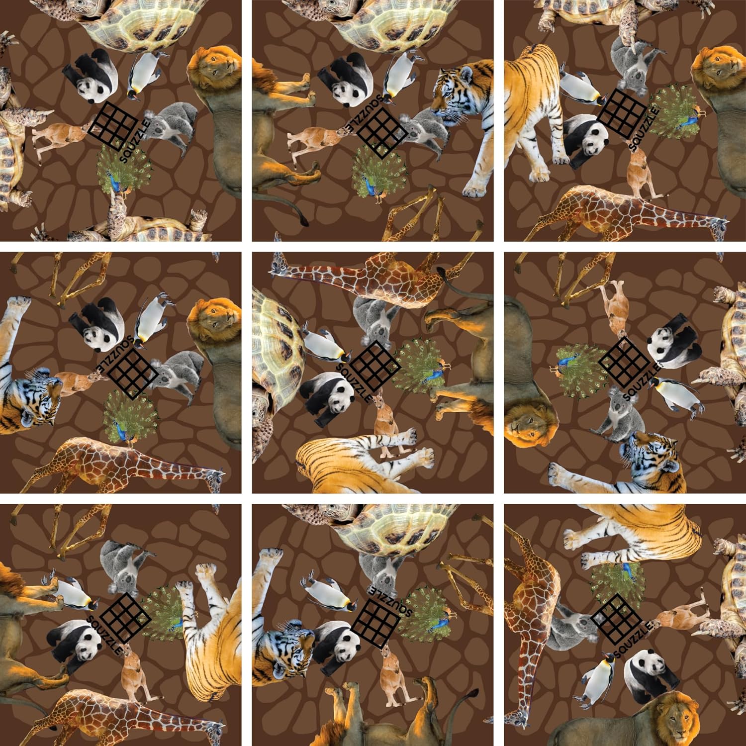 Fun Squared Games Squzzle Puzzle Zoo Animals front view showing 9-piece square layout.