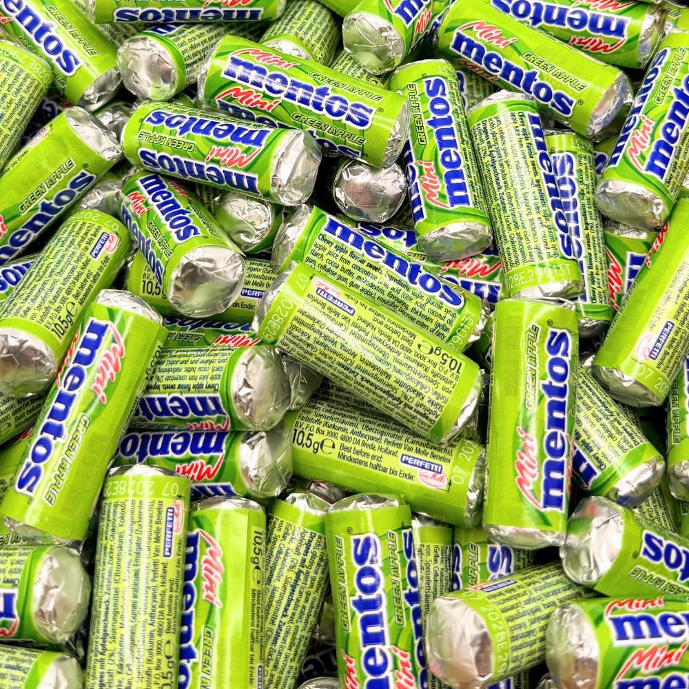 Close up of green apple flavored mini chewy sweets
