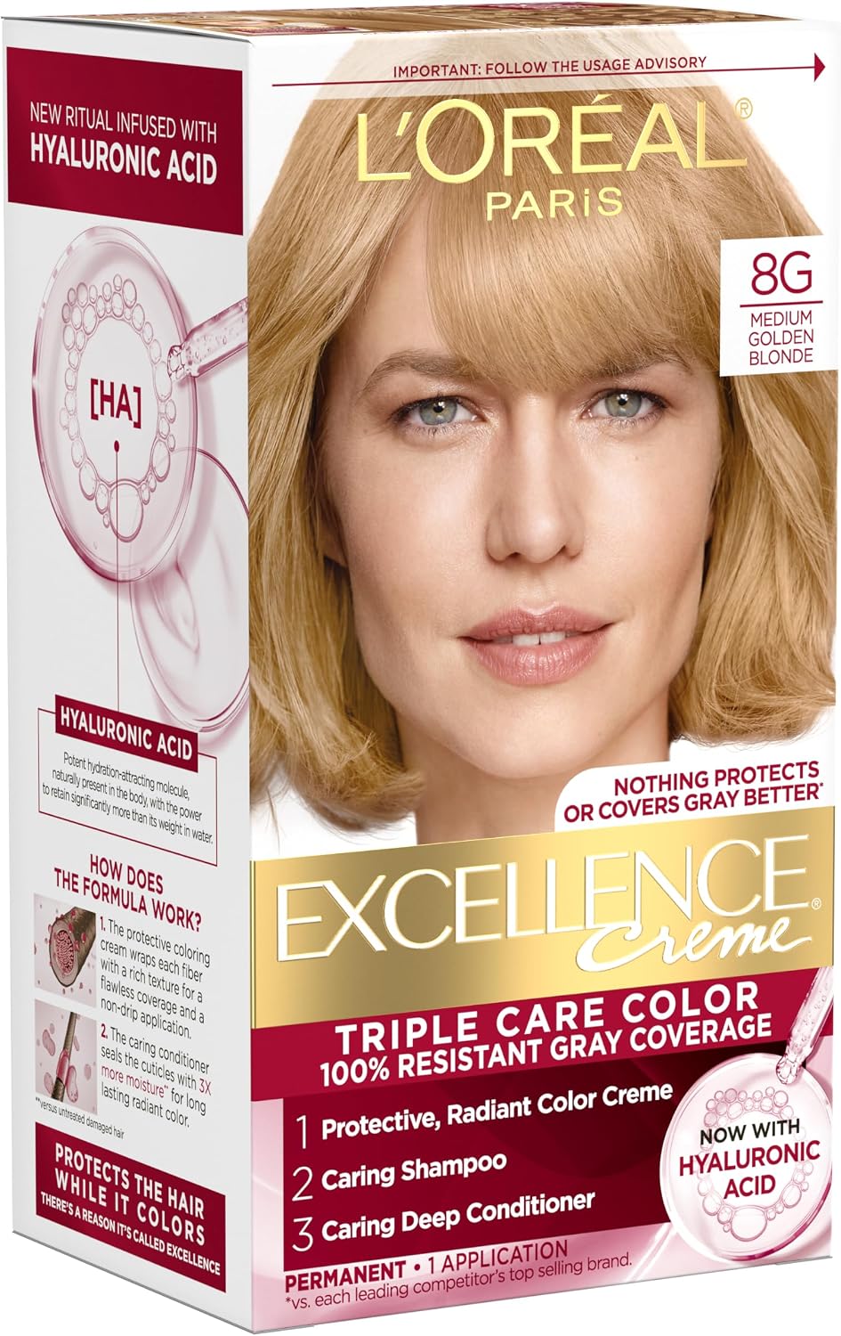 L'Oreal Paris Excellence Crme Hair Color, 8G Medium Golden Blonde - Image 1