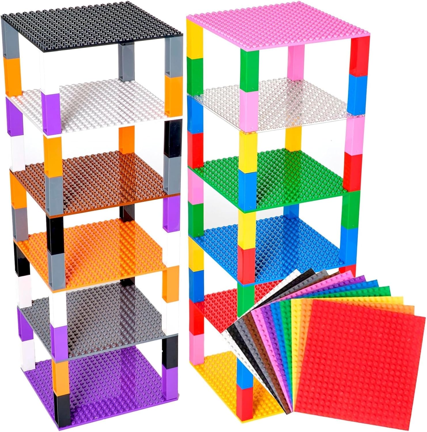 Strictly Briks rainbow stackable baseplates 12 pack front view