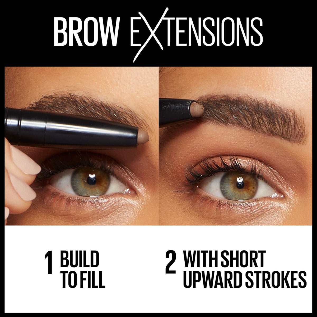 Model wearing Maybelline brow extensions crayon for natural brows