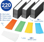 Assorted blue green yellow and red cardstock inserts for label holders