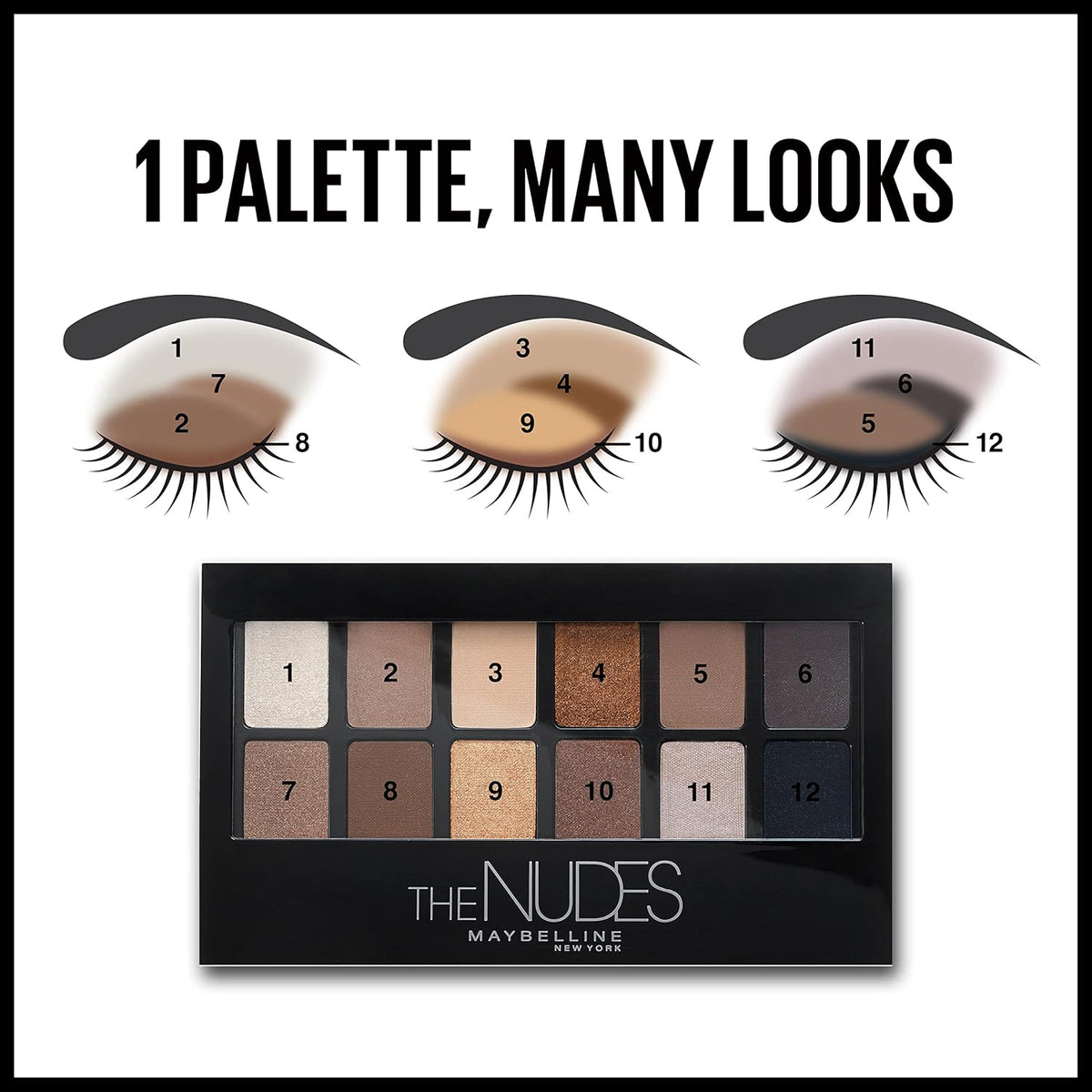 Top view of Maybelline Nudes eyeshadow palette compact