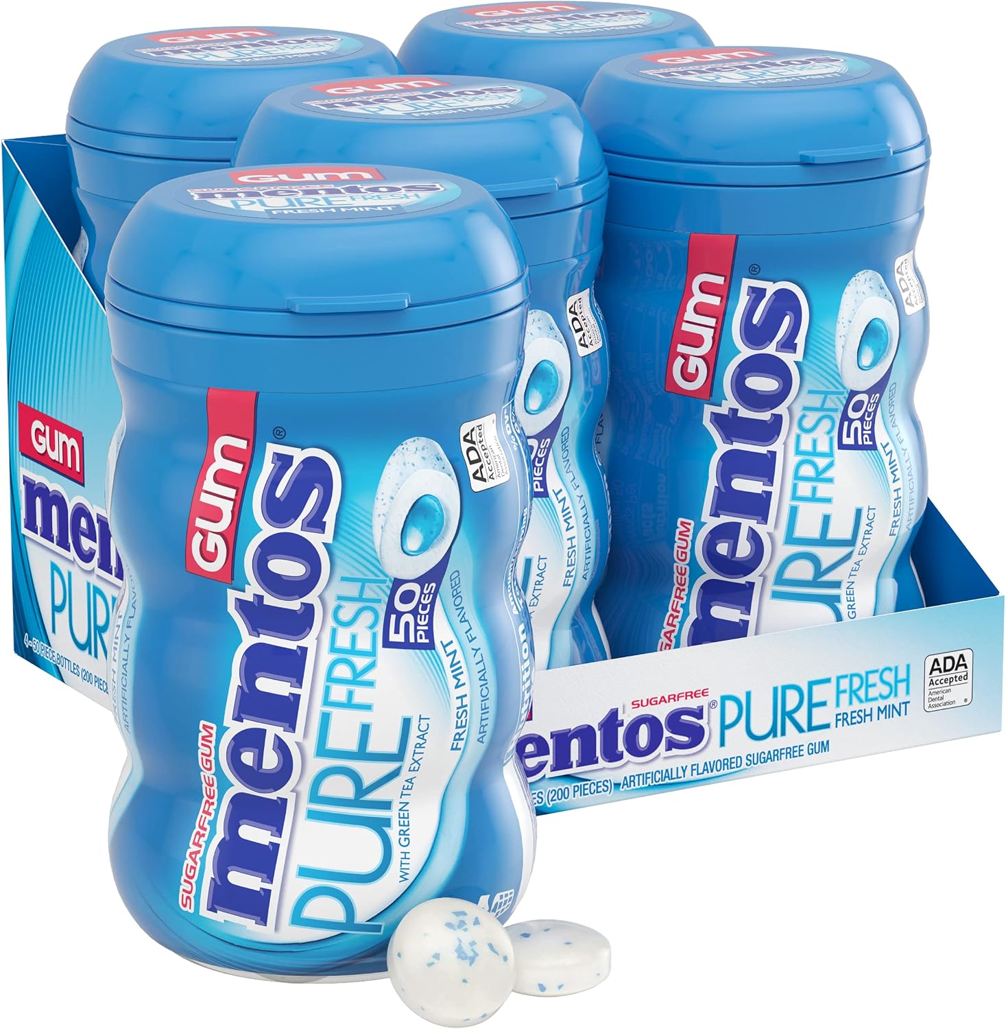 Mentos Pure Fresh Sugar Free Chewing Gum Fresh Mint four pack front view