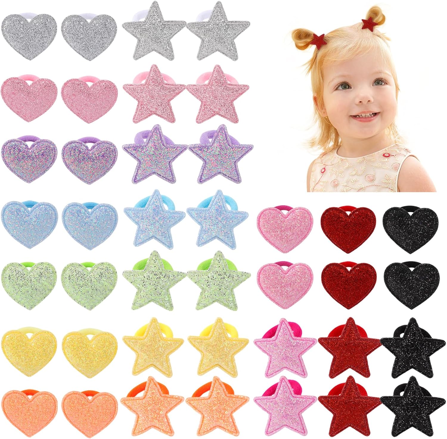 Yoyokid 40 piece glitter hair ties set front view