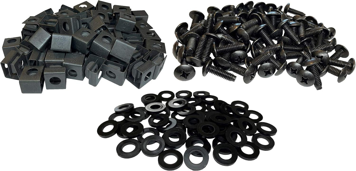 RackGold 12-24 slide-on cage nut and screws 50-pack front view hardware kit