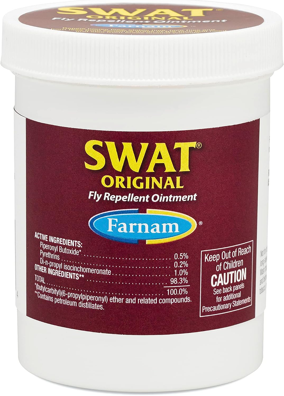 Farnam SWAT Pink Fly Repellent Ointment 7 Ounce jar front view showing packaging details