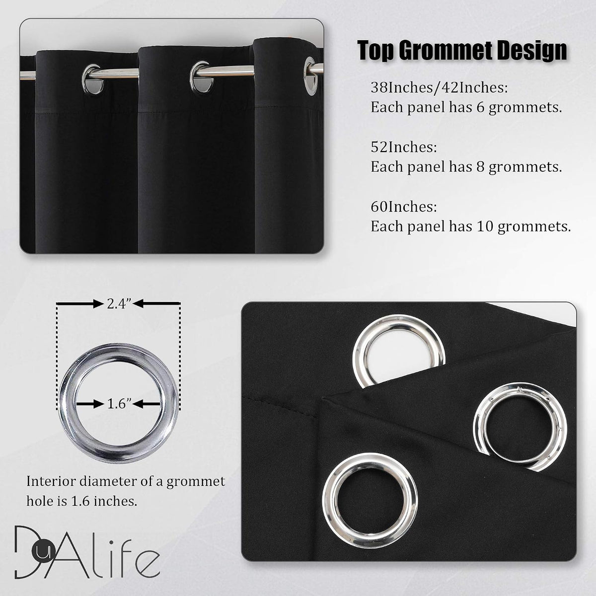 DUALIFE thermal insulated curtains silver grommet rings detail