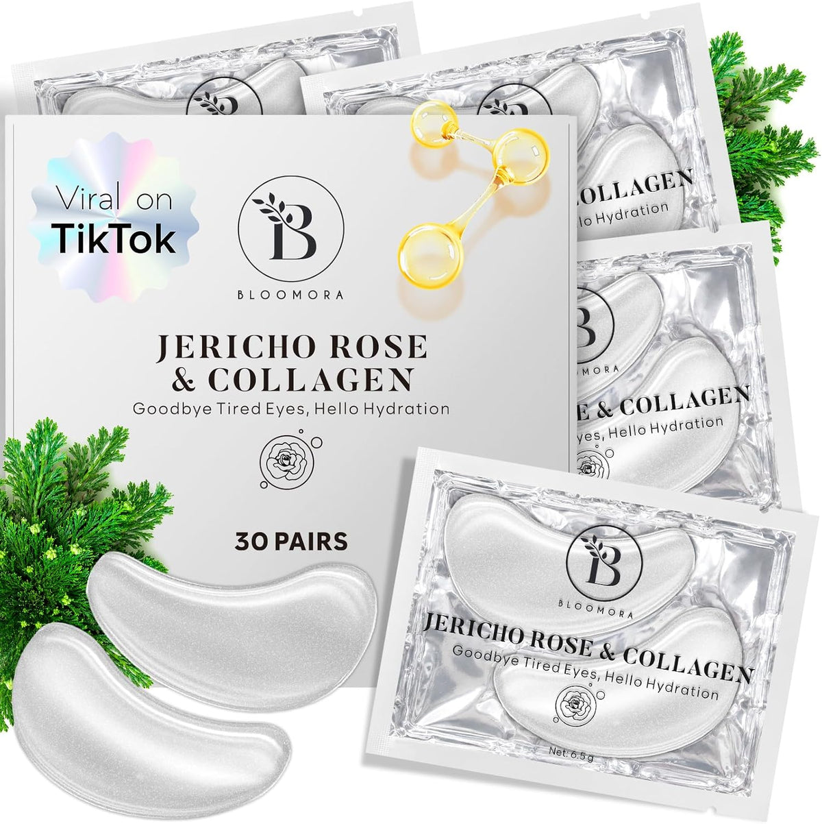 BLOOMORA Rose Under Eye Patches (30 Pairs) - Under Eye Mask for Appearance of Dark Circles - For Puffy Eyes Smoothing - Skincare Mask - Image 9