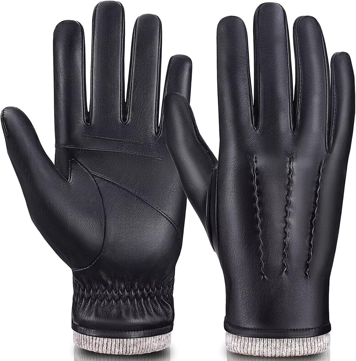 MAGILINK mens leather touchscreen winter gloves front view