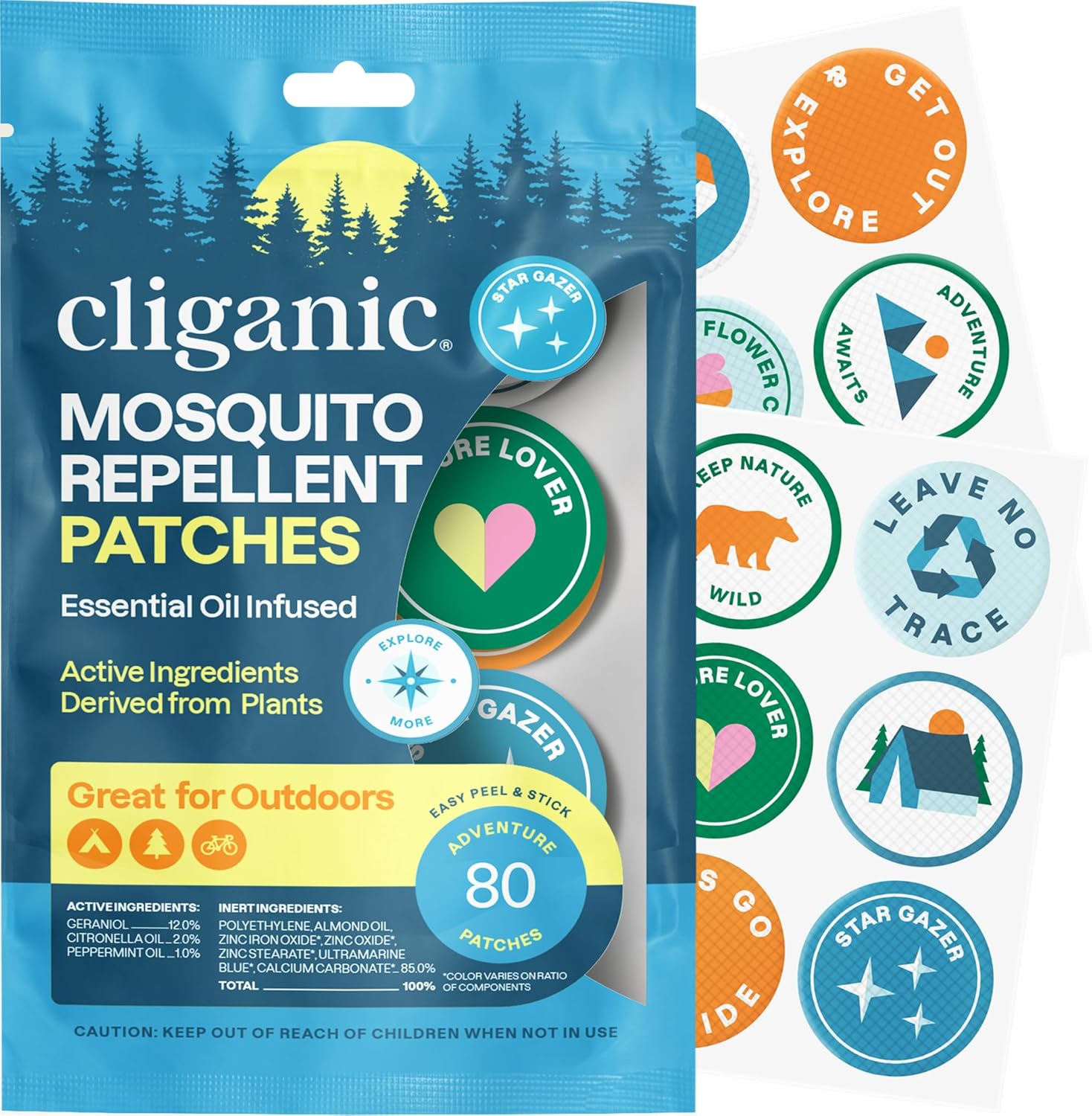 Cliganic Mosquito Repellent Stickers eighty pack front view package