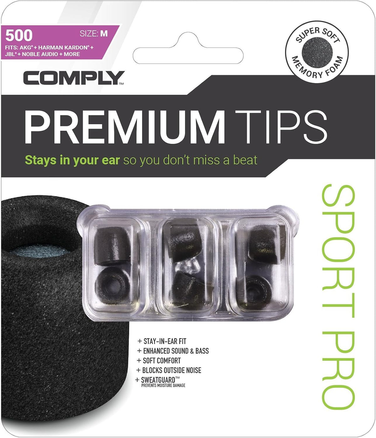 Comply memory foam tips compressed for ear insertion