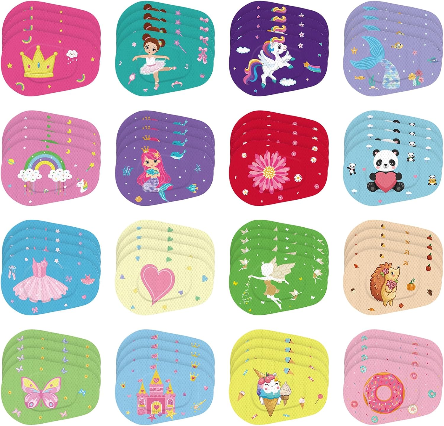 Timgle kids adhesive eye patches front view pack showing colorful cartoon designs for girls and boys