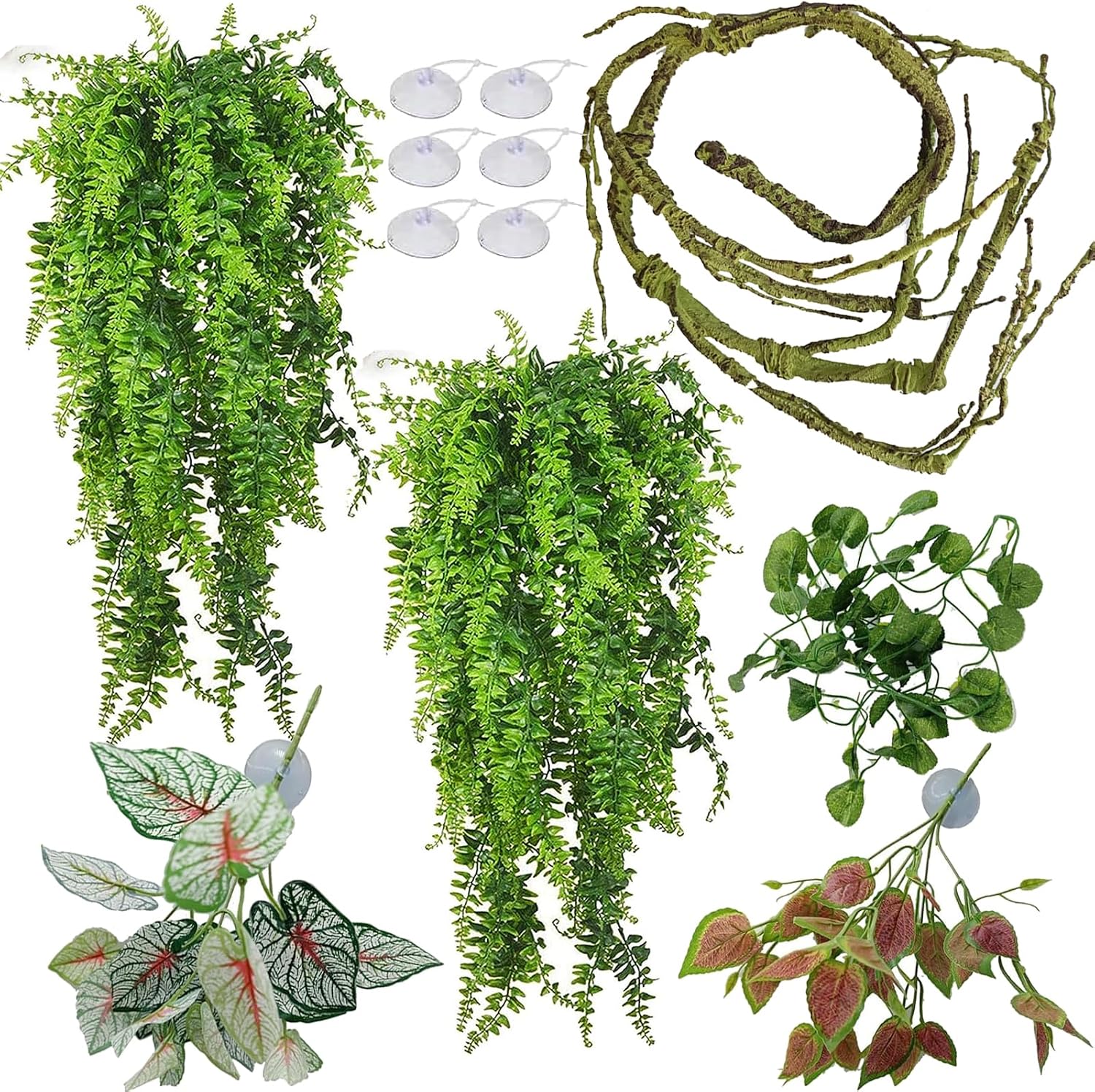 Mephan reptile tank accessories set with hanging vines and leaves