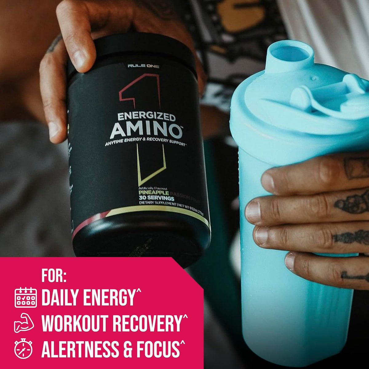 Rule 1 Energized Amino fitness supplement container side profile