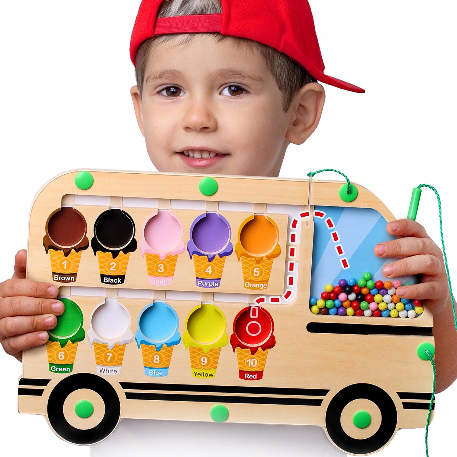HMmagnets Super Fun Ice Cream Truck Magnetic Maze front view showing wooden Montessori educational toy.