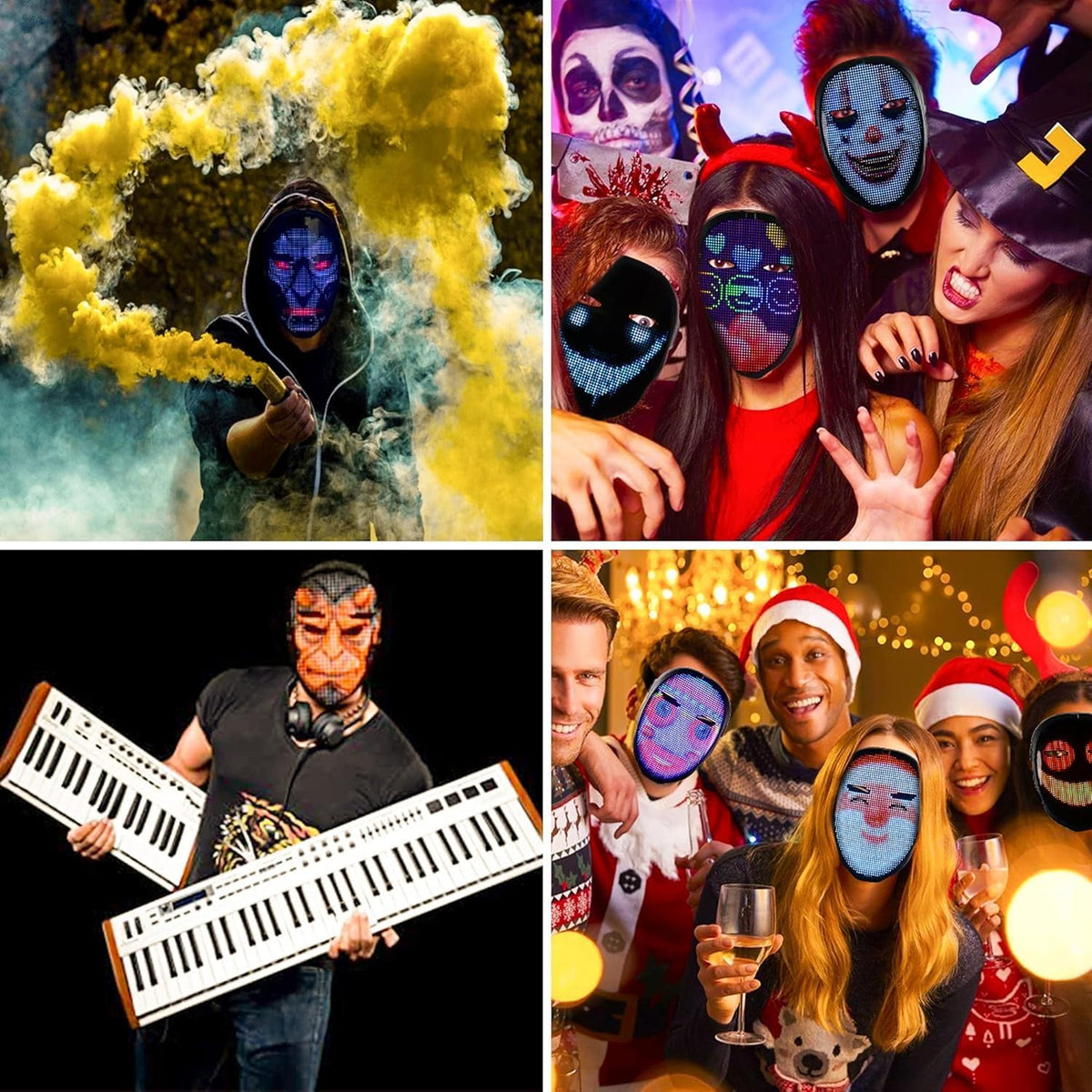 Funle LED mask worn by an adult model for Halloween costume cosplay