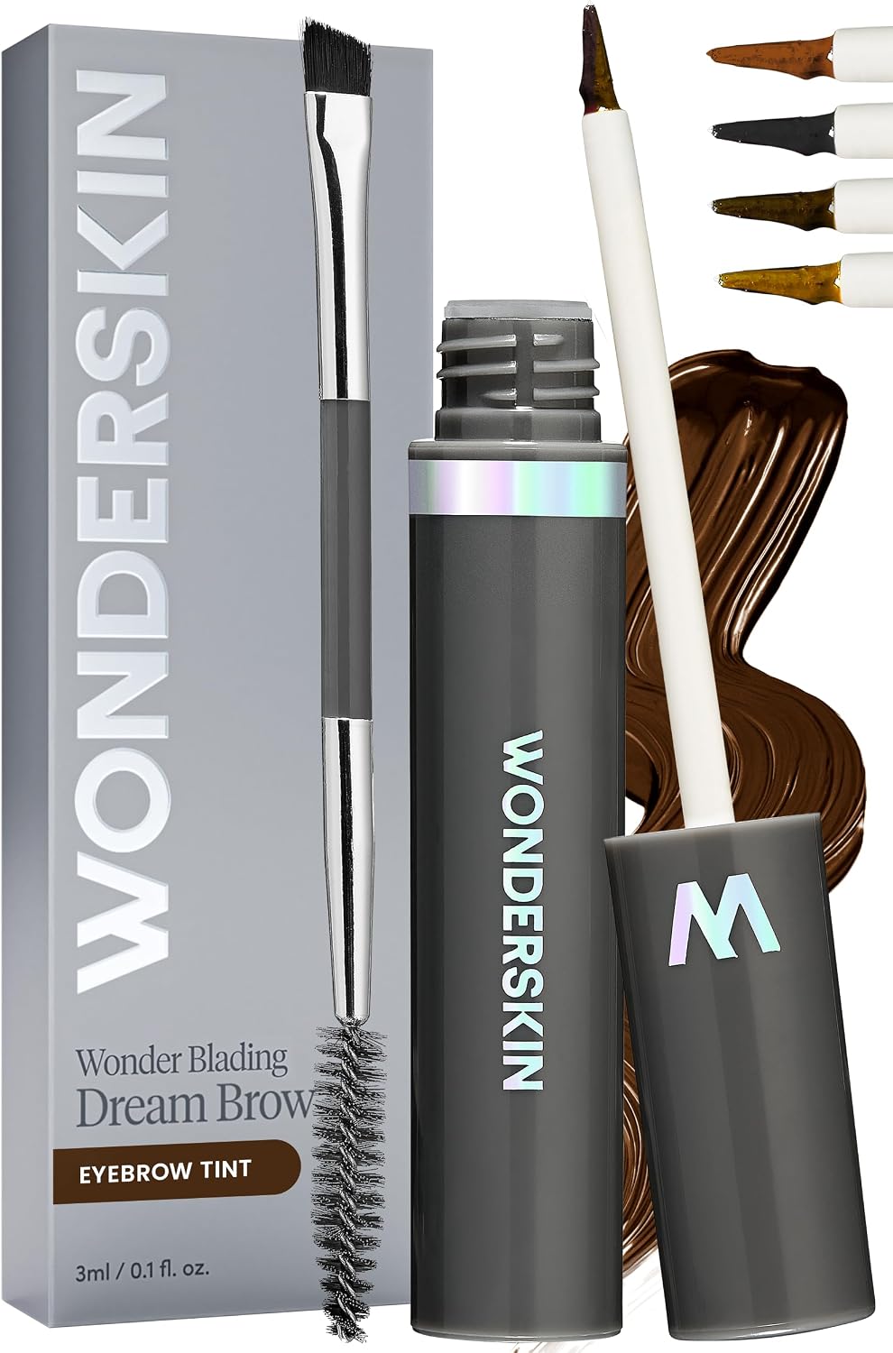 Wonderskin Dream Brow Eyebrow Gel in Dark Brunette front view packaging long lasting makeup