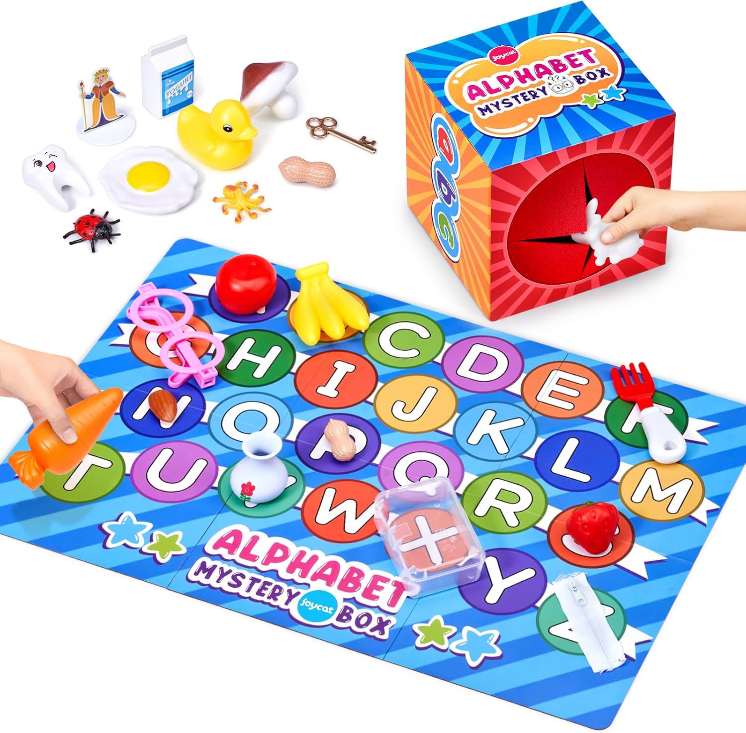 JoyCat Mystery Alphabet Box front view with educational game board