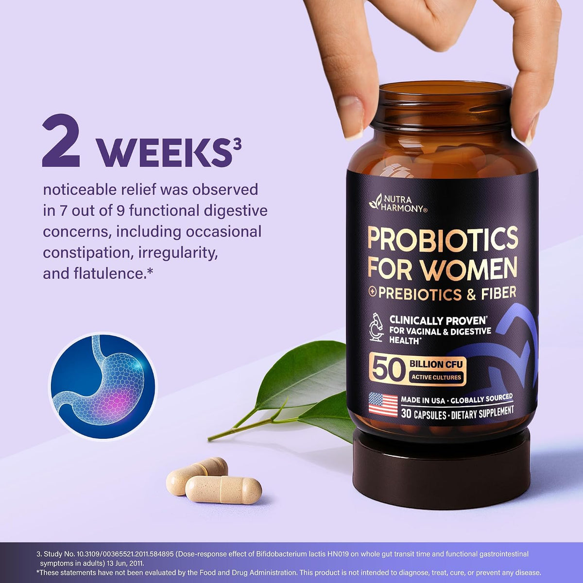 Nutraharmony Probiotics for Women complete product box and bottle