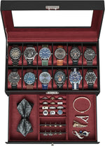 SONGMICS Watch Box, 8-Slot Watch Case Organizer with Large Glass Lid, 2 Layers, Removable Pillows, Metal Lock, Gift for Loved Ones, Black Synthetic Leather, Greenish Gray Lining UJWB080G01 - Image 14