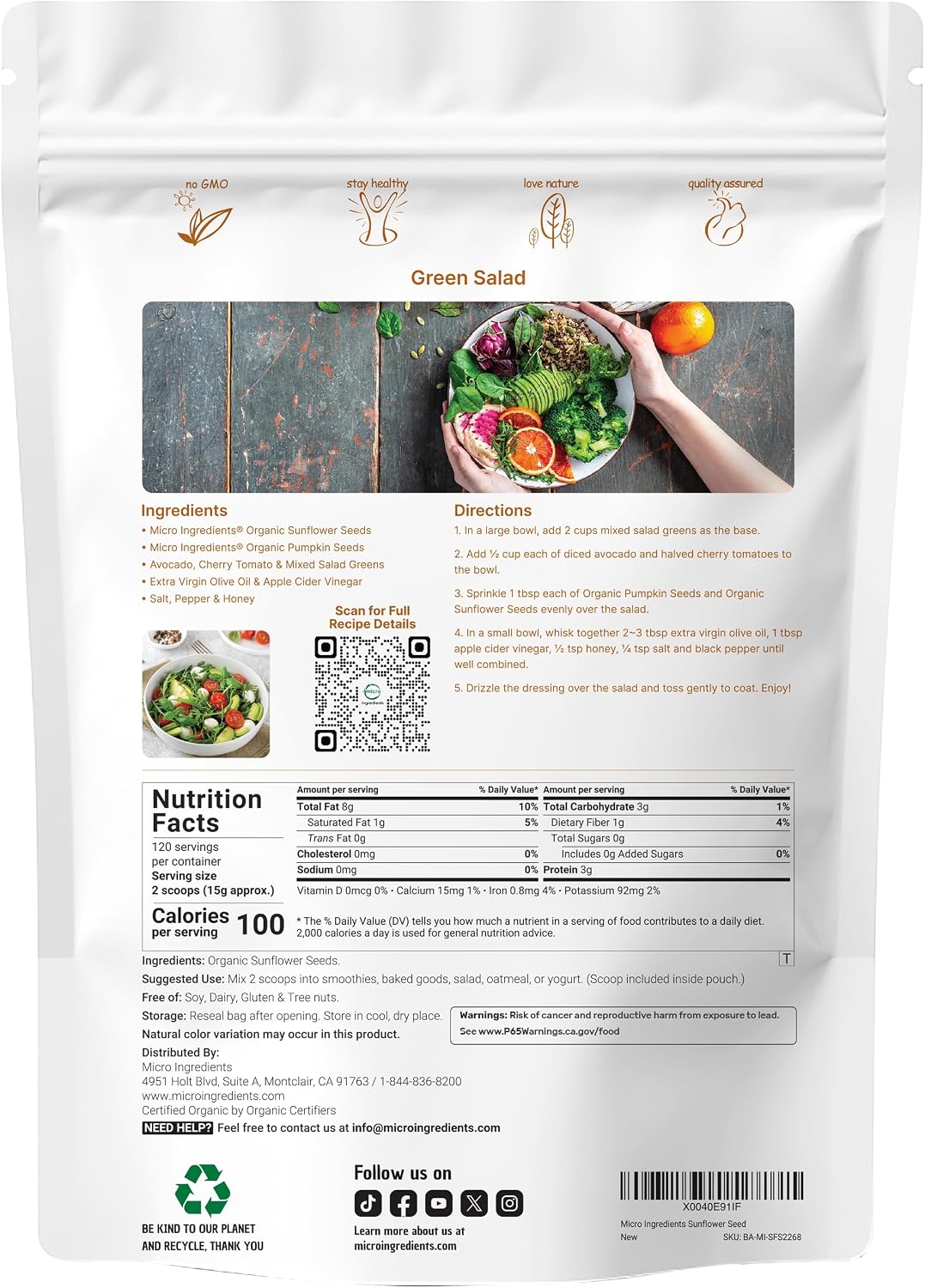 Micro Ingredients raw shelled sunflower seed whole kernels close up