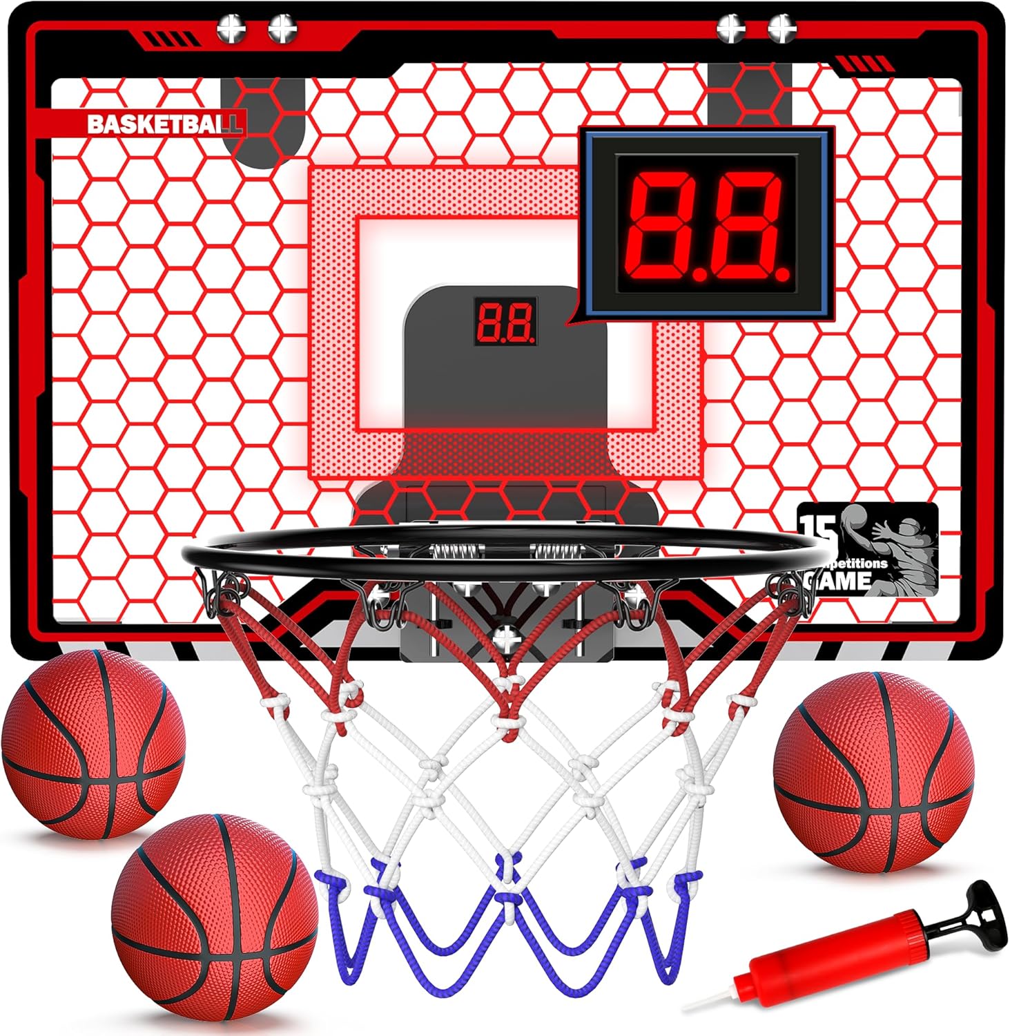 HopeRock indoor basketball hoop with LED scoreboard front view