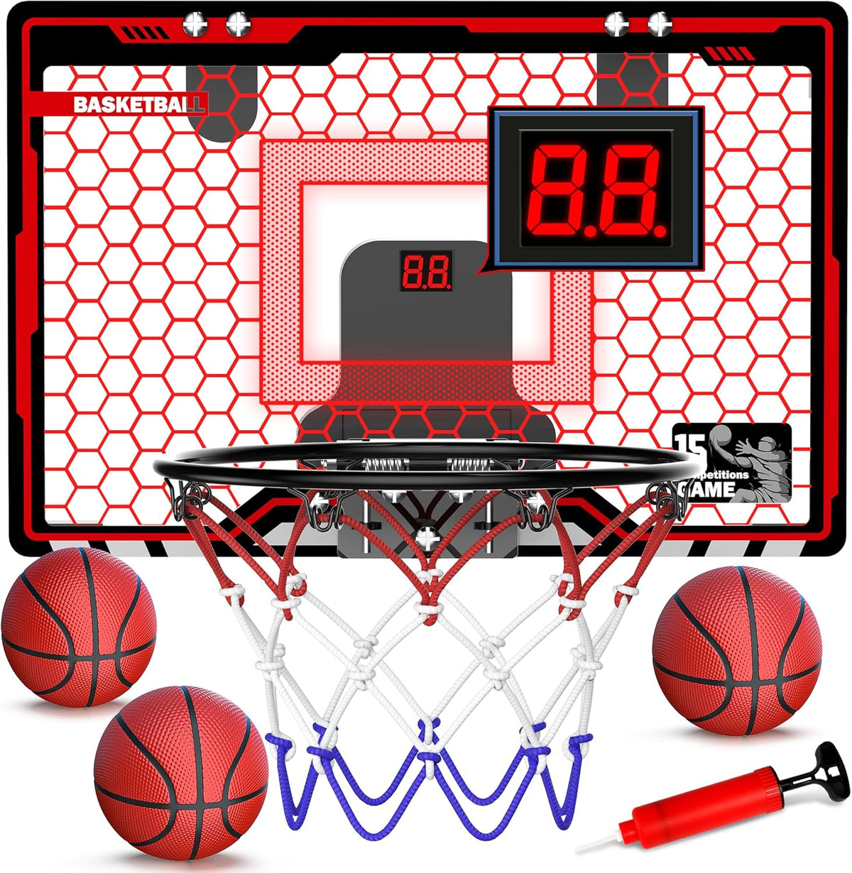 HopeRock indoor basketball hoop with LED scoreboard front view