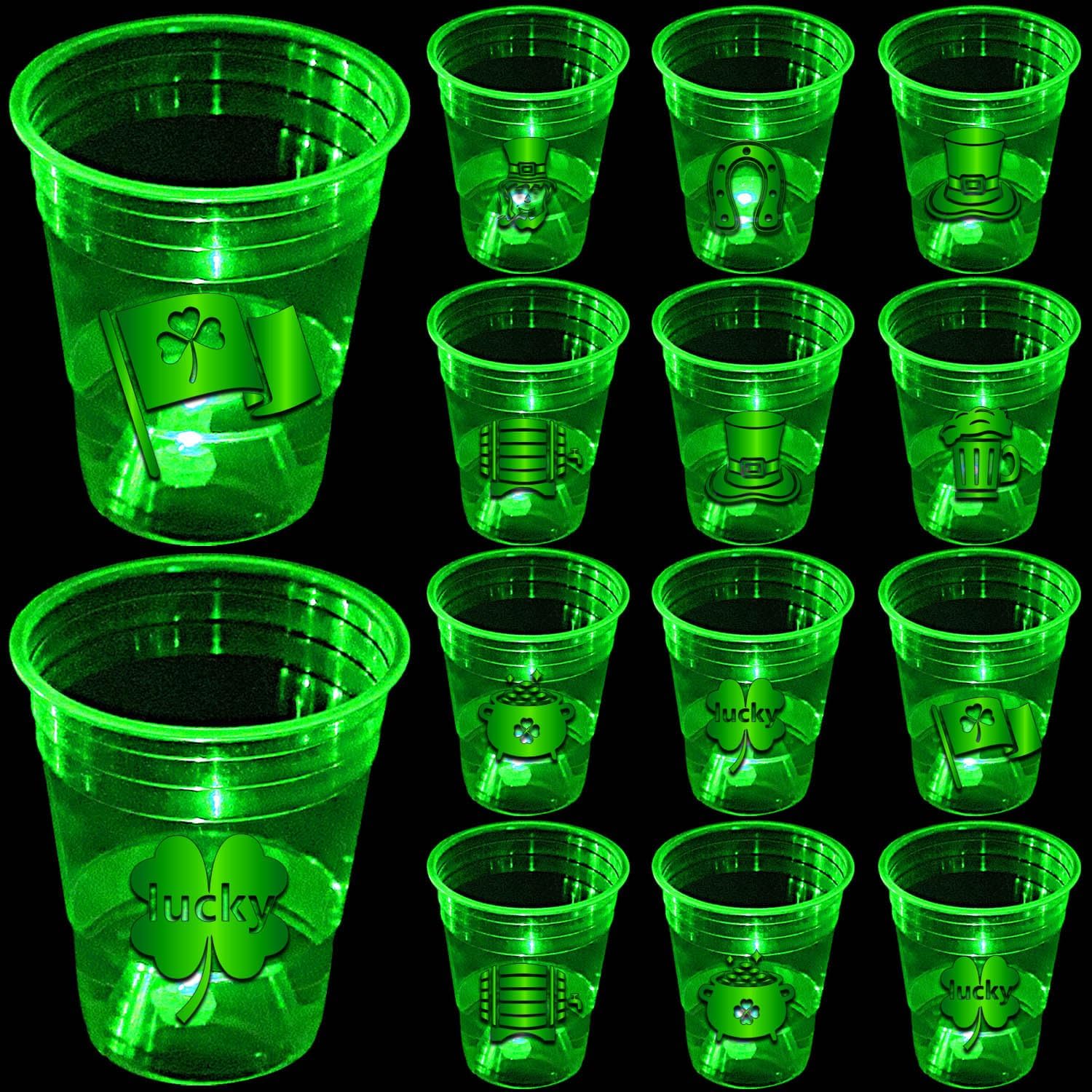 Mishunyus 24 piece glow Saint Patrick Day cups front view with LED light