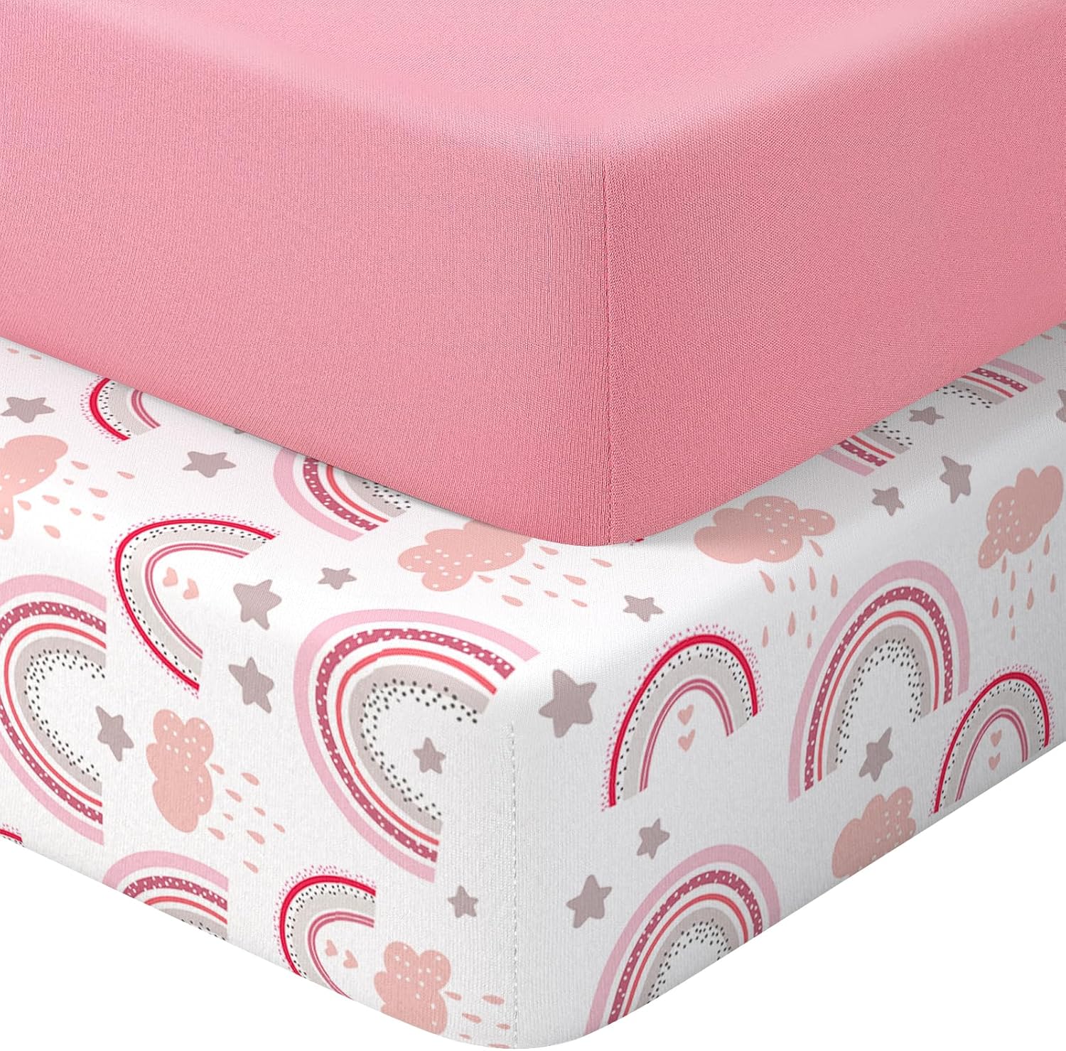 Iocclh baby crib sheets 2 pack pink rainbow front view