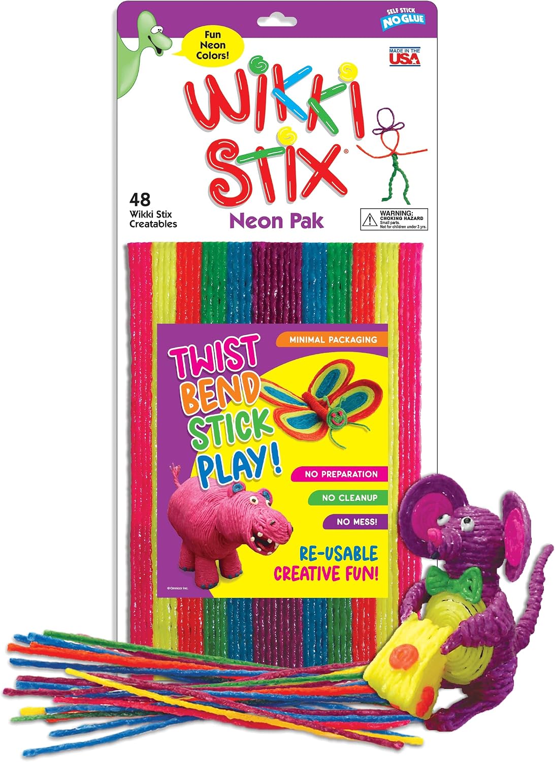 Wikki Stix Neon Pak of 48 front view packaging showing vibrant colors.
