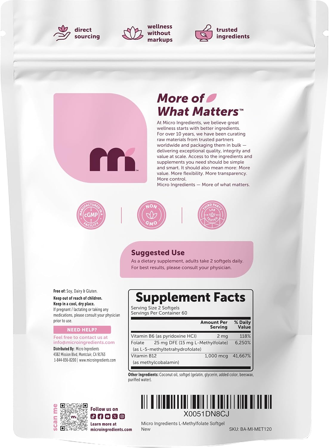 Micro Ingredients L-Methylfolate 120 softgels capsule texture and form