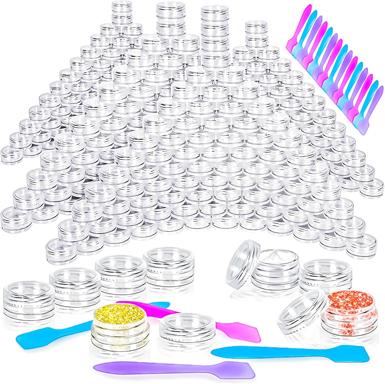 MotBach 100 pieces 3 gram empty cosmetic jars set front view