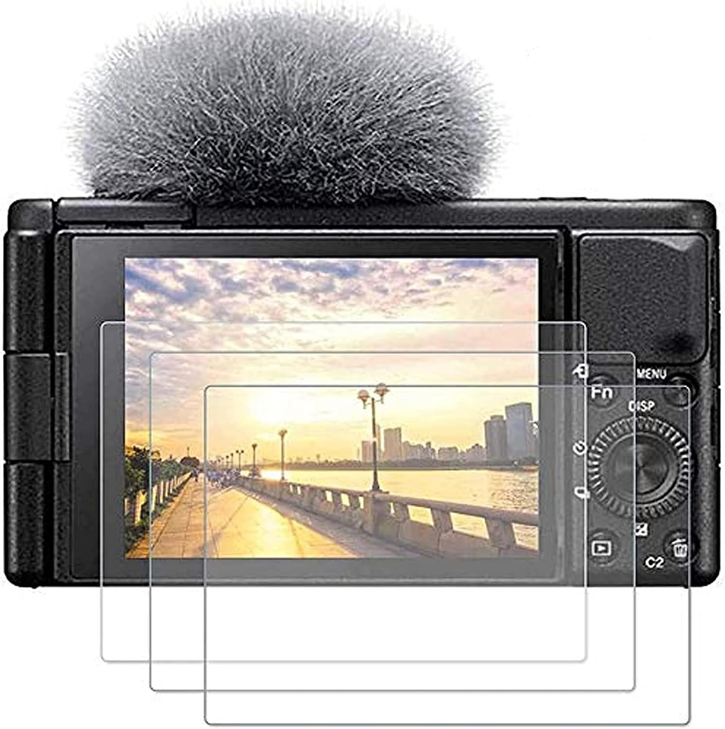 PCTC camera tempered glass screen protector 3 pack front view