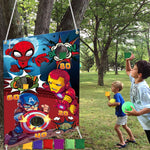 Huoety Superhero Themed Toss Game Banner front view for kids parties
