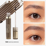 Smudge proof long lasting brown eyebrow tint texture demonstration.