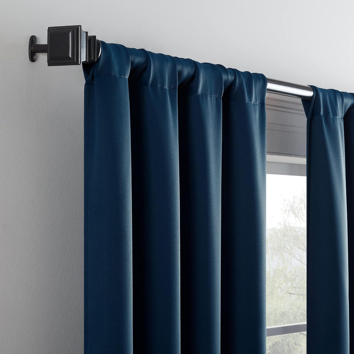 Eclipse indigo room darkening curtain rod pocket detail