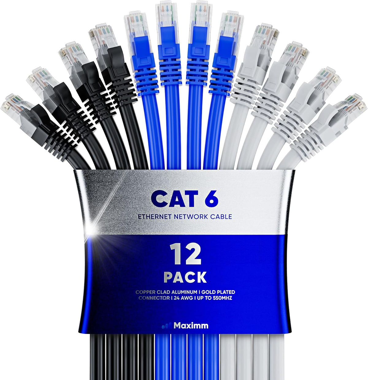 Maximm Cat6 Ethernet Cable 10 Ft Blue (12-Pack), 10Gbps 550MHz UTP Cord - Image 11