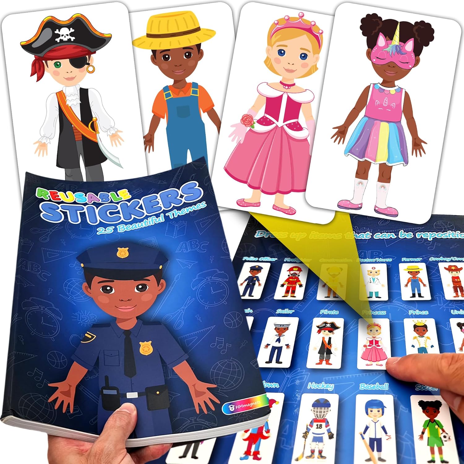 HMmagnets reusable sticker book front view featuring police officer theme