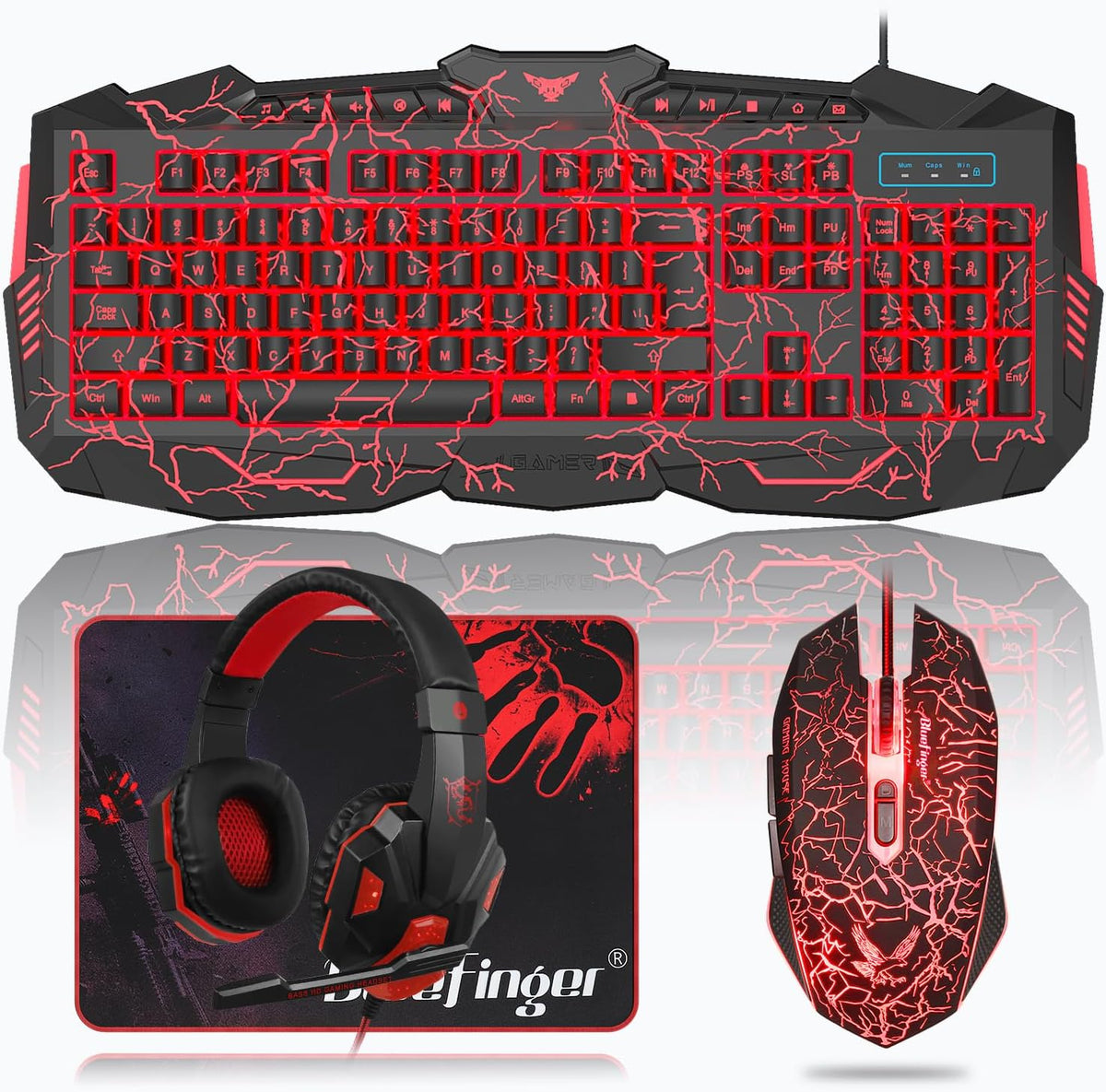 BlueFinger gaming keyboard and mouse combo top view