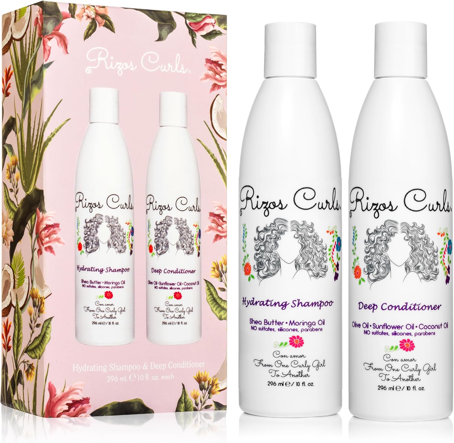 Rizos Curls Wash Day Bundle - Hydrating Shampoo & Deep Conditioner Set with Shea Butter for Every Curl Pattern 1a-4c - Gently Cleanses, Moisturizes, Softens & Adds Shine - Sulfate & Paraben Free - Image 1