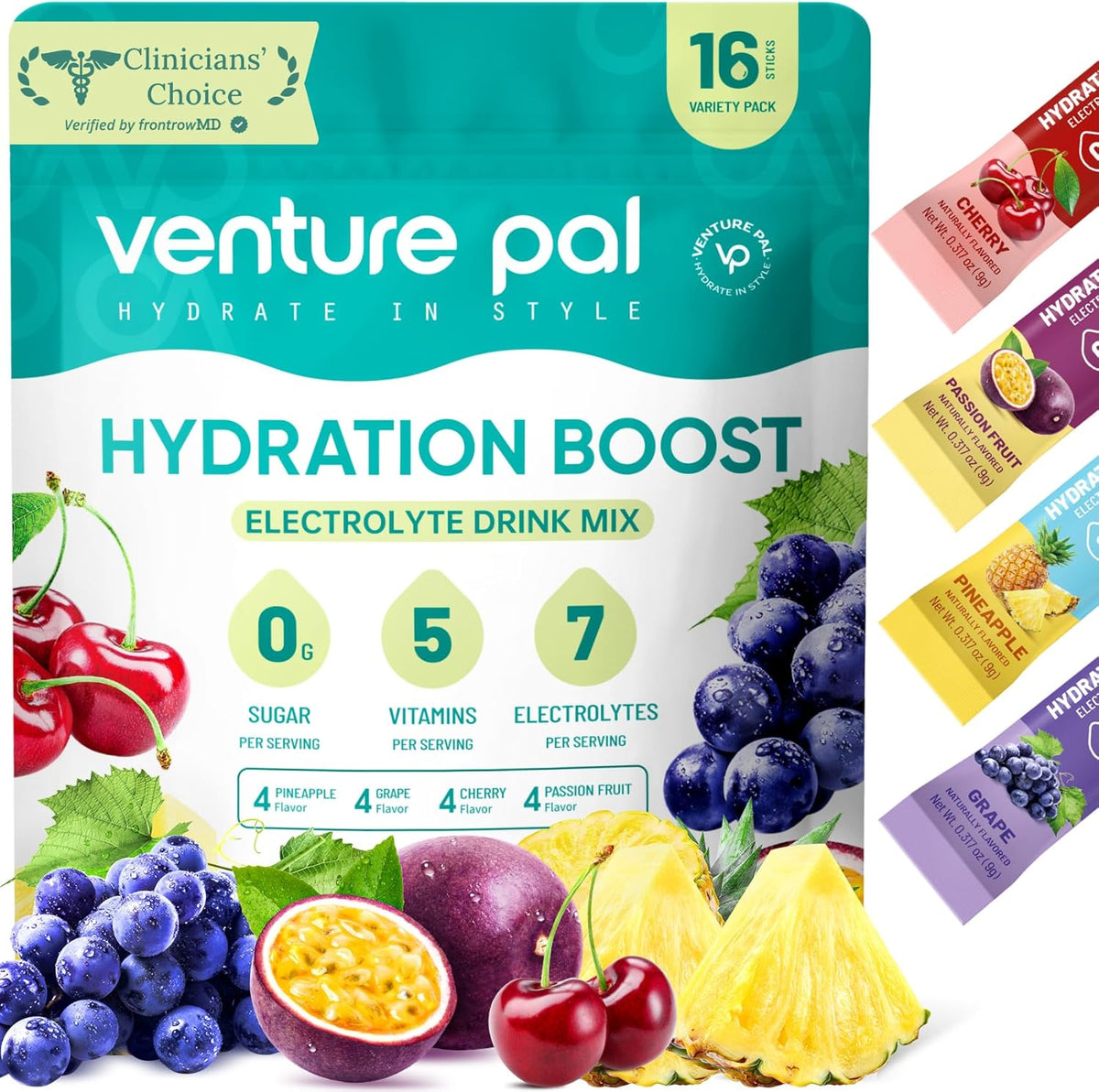 Venture Pal Sugar Free Electrolyte Powder Variety Pack front view hydration packets
