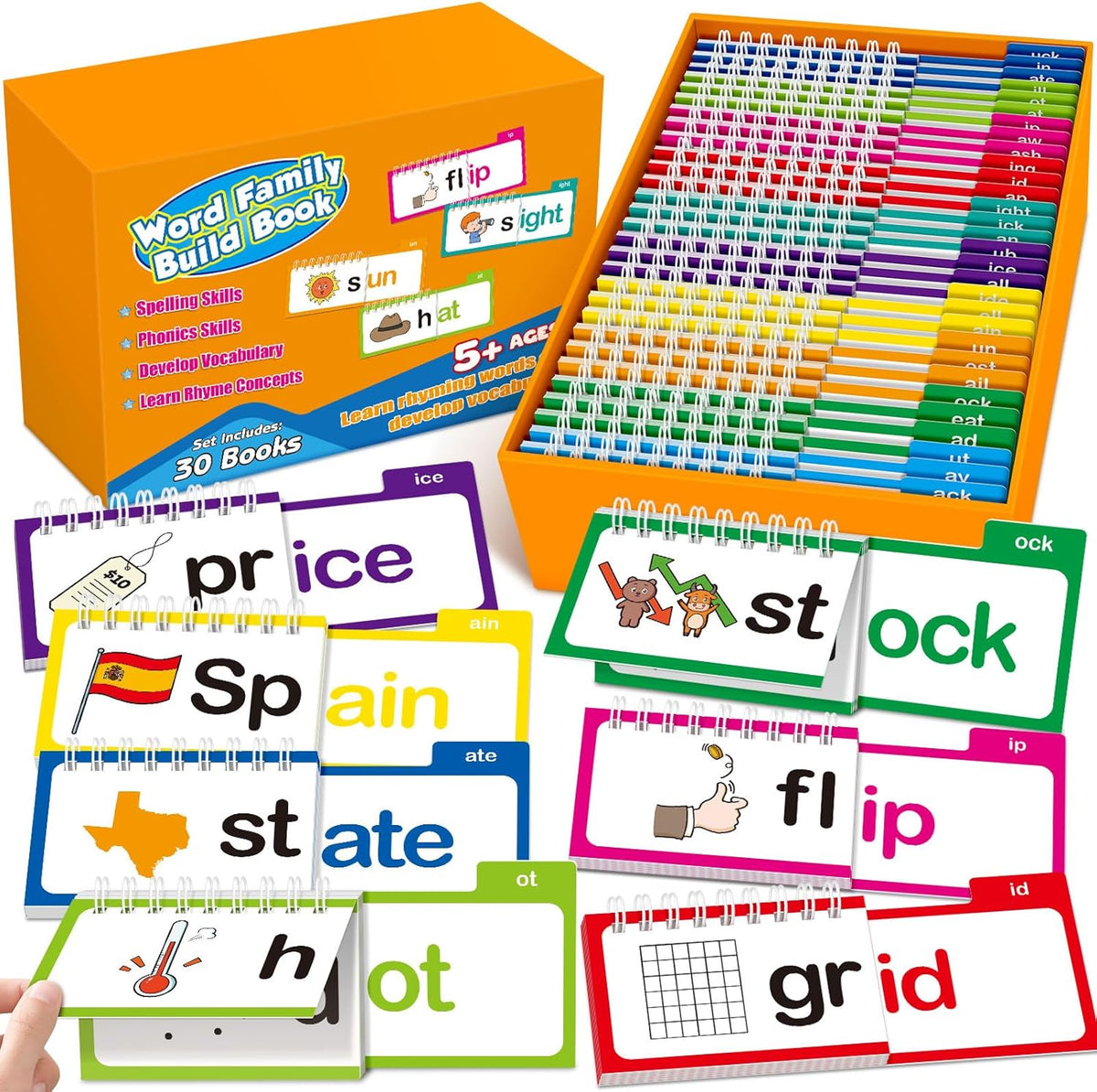 Zazopup 30 Read and Rhyme Flip Books front view educational phonics learning kit