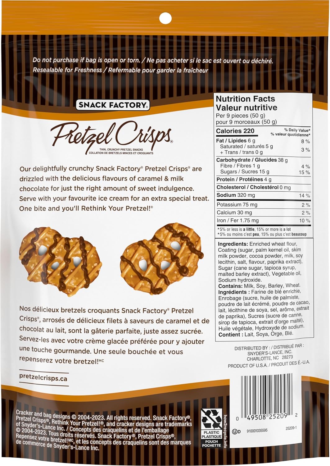 155 gram bag of Snack Factory imported pretzel crisps